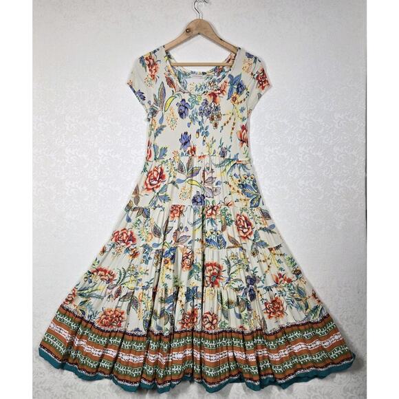 Soft Surroundings Kara Dress sz PM Yellow Multicolor Floral Tiered Boho Peasant - Picture 5 of 14